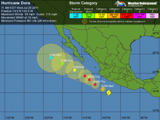 5 Day Projection for Hurricane Dora July 20 2011